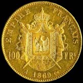 100 francs Napolon III tte laure revers