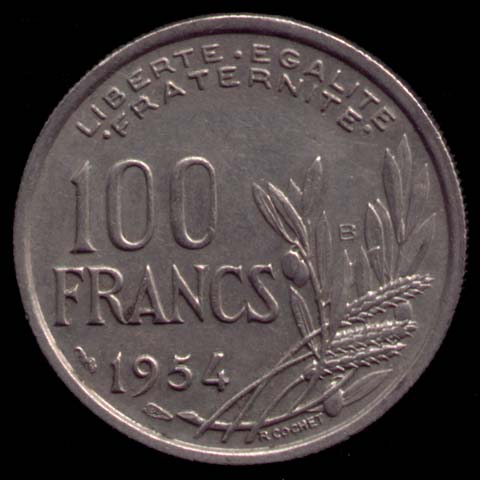 Pice de 100 Francs franais type Cochet revers