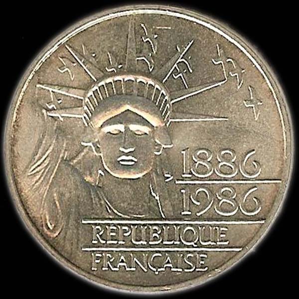 Pice 100 Francs franais 1986 argent Libert avers