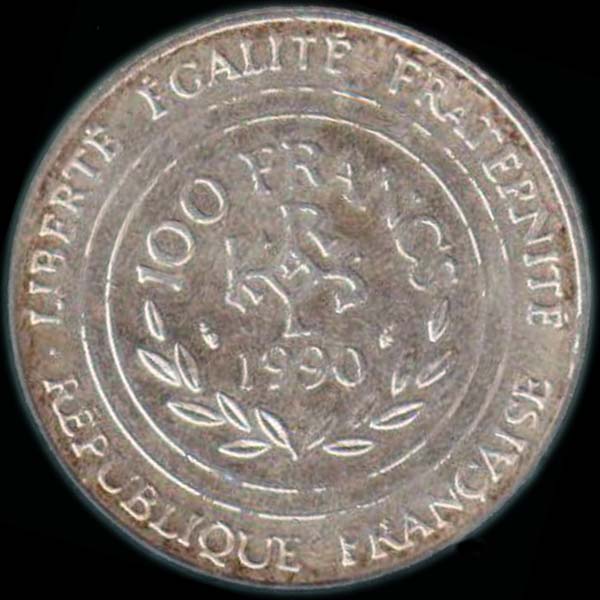 Pice 100 Francs franais 1990 argent Charlemagne revers