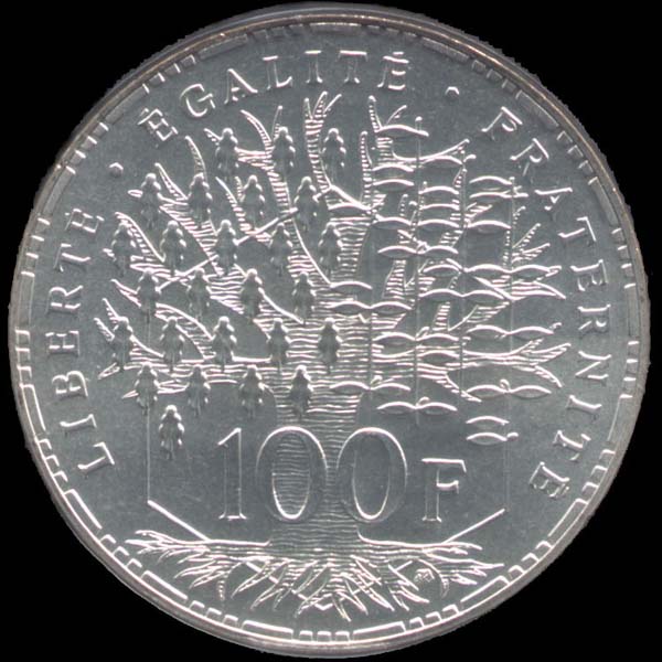 Pice de 100 Francs franais en argent type Panthon revers