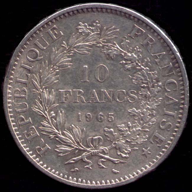 Pice de 10 Francs franais type Hercule en argent revers