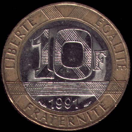Pice de 10 Francs franais type Gnie de la Bastille revers
