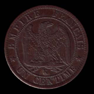 Pice de 1 Centime franais en bronze type Napolon III tte laure revers