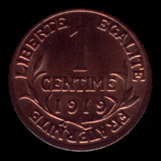 Pice de 1 Centime de Franc franais type Dupuis en bronze revers
