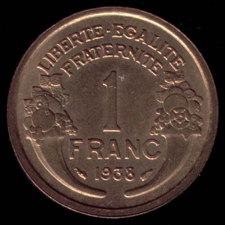 Pice de 1 Franc franais en Bronze-Aluminium type Morlon Lourde revers