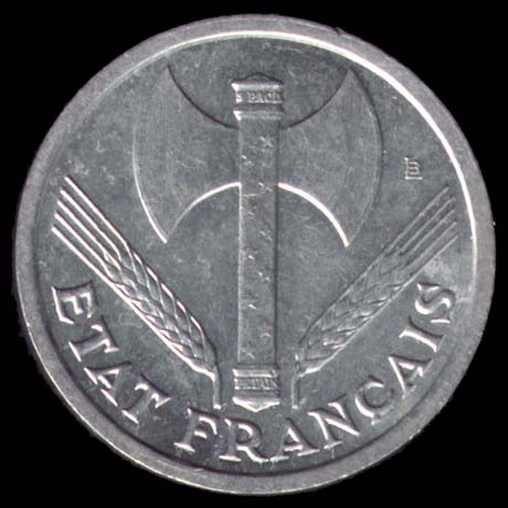 Pice de 1 Franc franais type Francisque lourde de l'tat Franais en Aluminium avers
