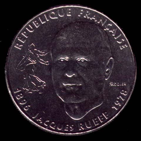 Pice de 1 Franc franais du 1996 en nickel type Jacques Rueff avers