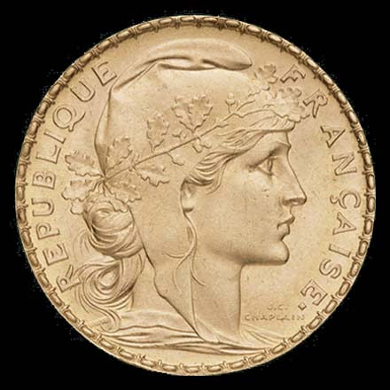 Pice de 20 Francs franais type Coq-Marianne en or avers