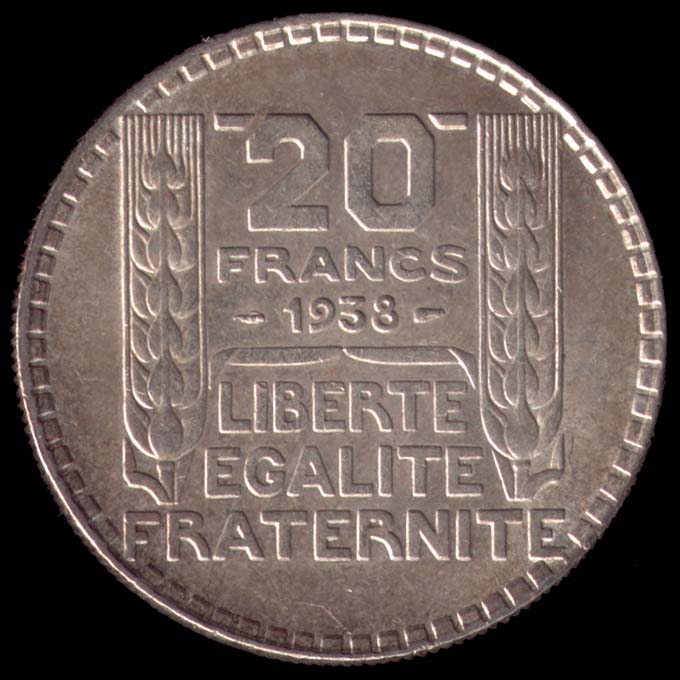 Pice de 20 Francs franais type Turin en argent revers