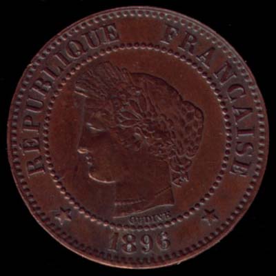 Pice de 2 Centimes de Franc franais type Crs en bronze avers