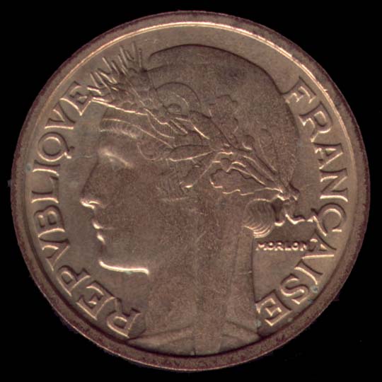Pice de 2 Francs franais en Bronze-Aluminium type Morlon Lourde avers