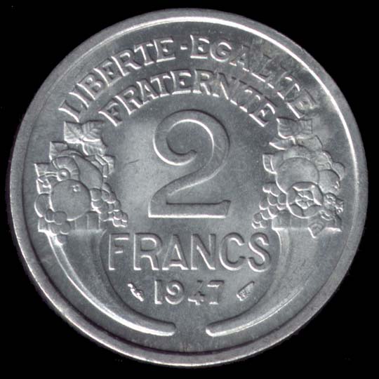 Pice de 2 Francs franais en Aluminium type Morlon Lgre revers
