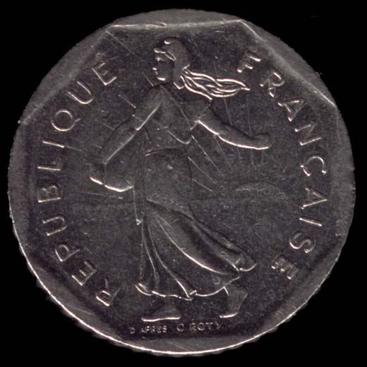 Pice de 2 Francs franais type Semeuse en nickel avers