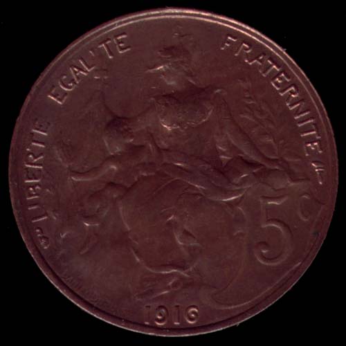 Pice de 5 Centimes de Franc franais type Dupuis en bronze revers