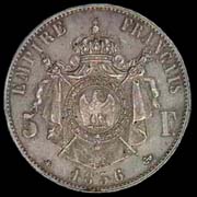 5 francs Napolon III tte nue argent revers