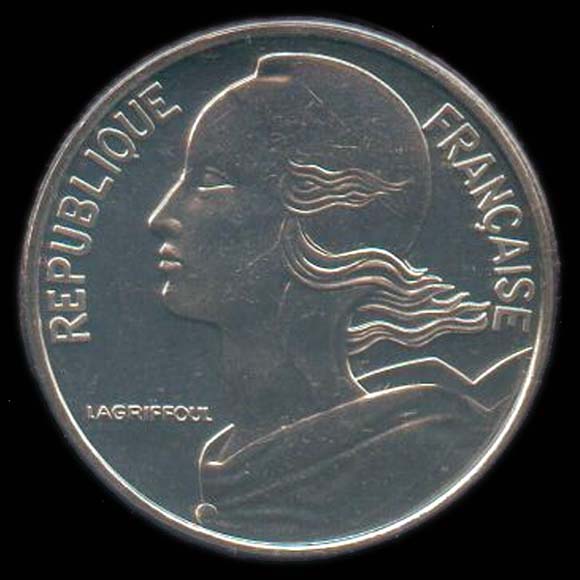Pice de 5 Francs franais type Marianne Lagriffoul du nouveau franc avers