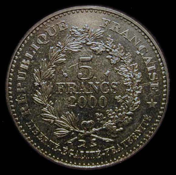 Pice de 5 Francs franais type Marianne de la IIIe Rpublique revers