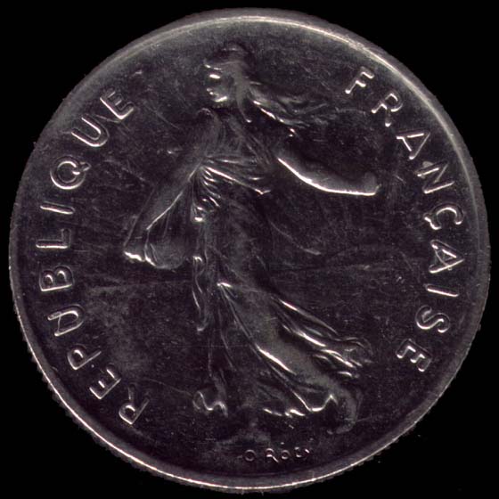 Pice de 5 Francs franais type Semeuse en nickel avers
