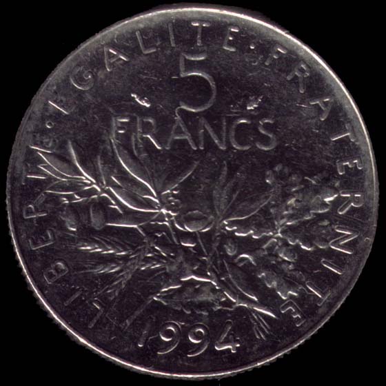 Pice de 5 Francs franais type Semeuse en nickel revers