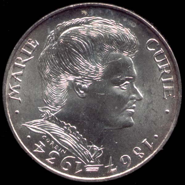 Pice 100 Francs franais 1984 argent Marie Curie avers