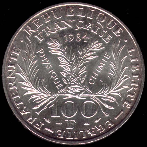 Pice 100 Francs franais 1984 argent Marie Curie revers