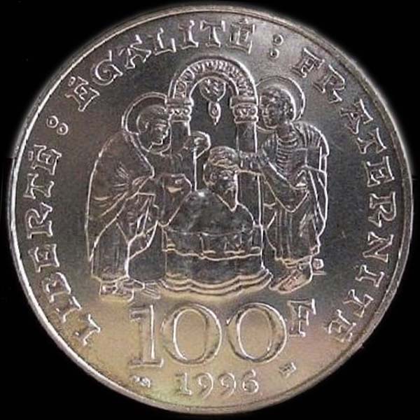 Pice 100 Francs franais 1996 argent Clovis revers