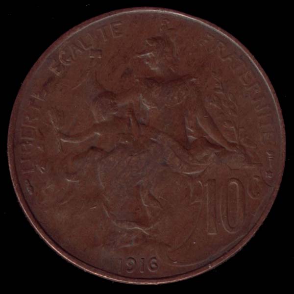 Pice de 10 Centimes de Franc franais type Dupuis en bronze revers