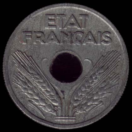 Pice de 10 Centimes franais en zinc type tat Franais grand module avers