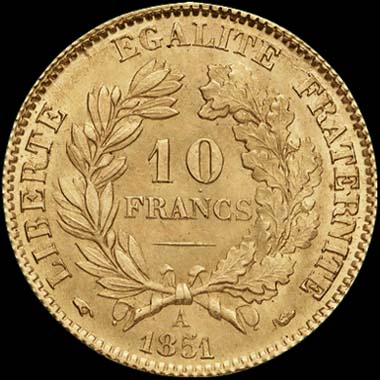 Pice de 10 Francs franais type Crs en or revers