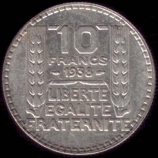 Pice de 10 Francs franais type Turin en argent revers