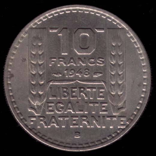 Pice de 10 Francs franais type Turin en cupro-nickel revers