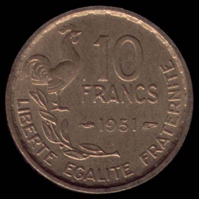 Pice de 10 Francs franais type Guiraud en Bronze-Aluminium revers