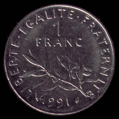 Pice de 1 Franc franais type Semeuse en nickel revers