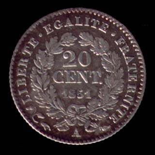 Pice de 20 Centimes de Franc franais type Crs en argent revers