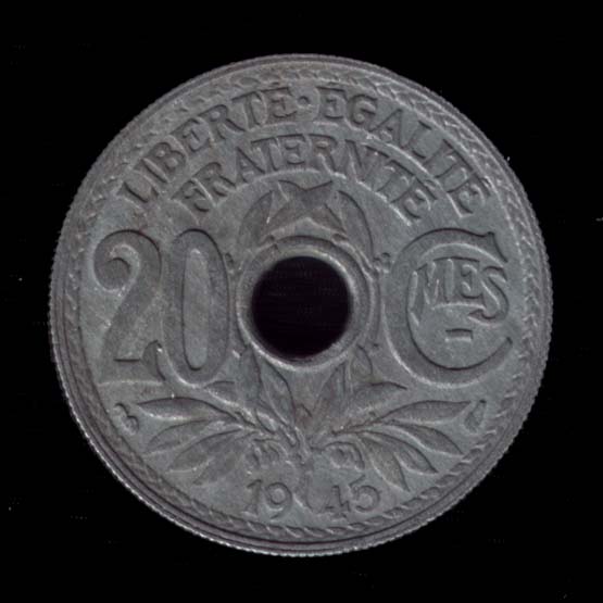 Pice de 20 Centimes franais type Lindauer en zinc revers