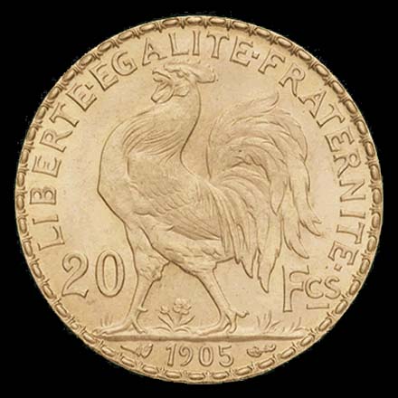 Pice de 20 Francs franais type Coq-Marianne en or revers