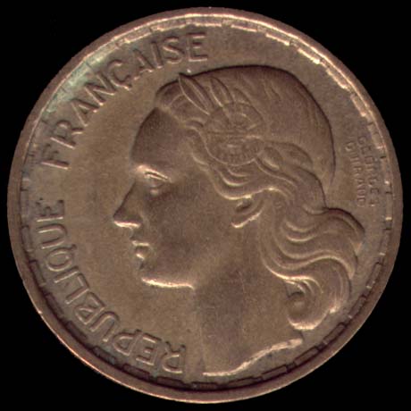 Pice de 20 Francs franais type Georges Guiraud en Bronze-Aluminium avers