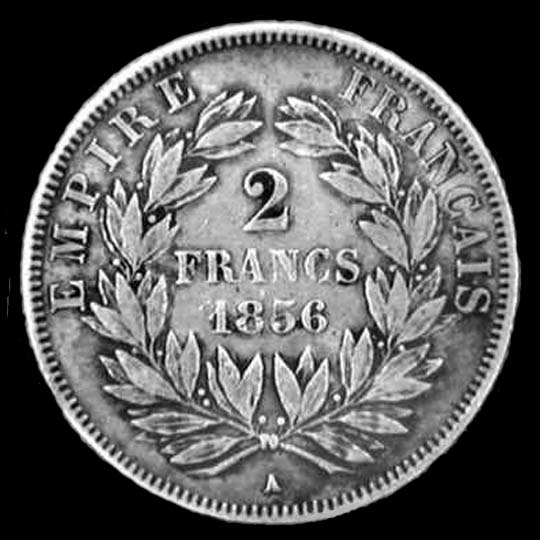 Pice de 2 Francs franais en argent type Napolon III tte nue revers