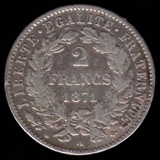 Pice de 2 Francs franais type Crs en argent revers