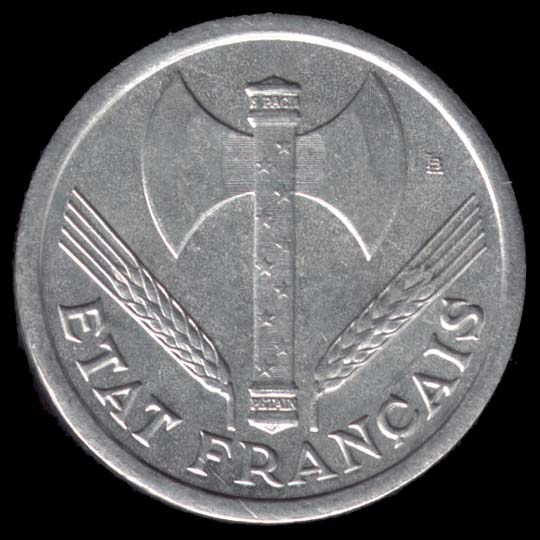 Pice de 2 Francs franais type Francisque de l'tat Franais en Fer avers
