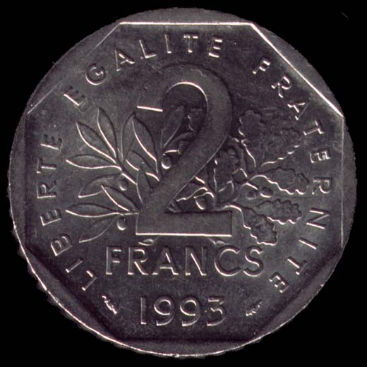 Pice de 2 Francs franais type Jean Moulin revers