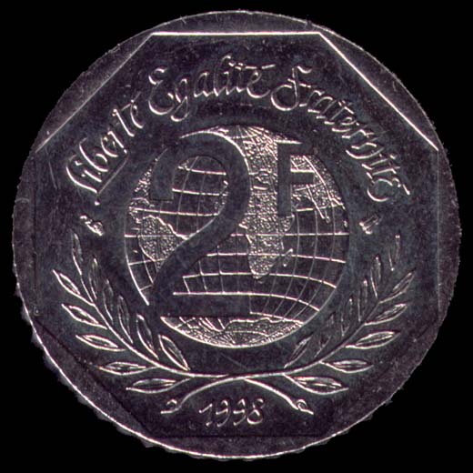 Pice de 2 Francs franais type Ren Cassin revers