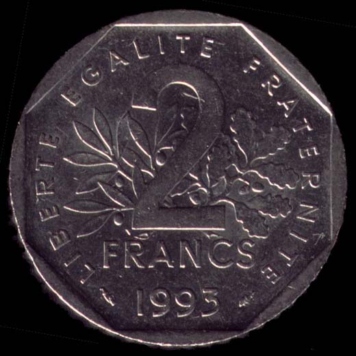 Pice de 2 Francs franais type Semeuse en nickel revers