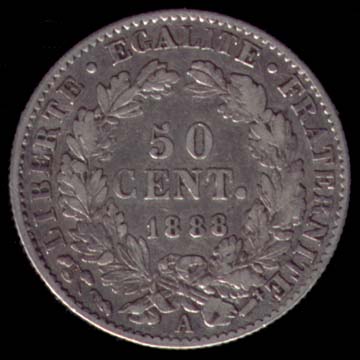 Pice de 50 Centimes de Franc franais type Crs en argent revers