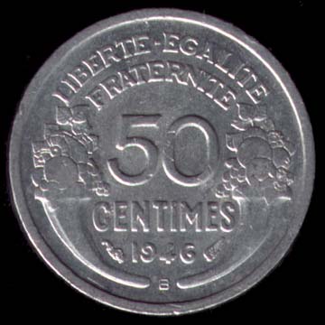 Pice de 50 Centimes franais en Aluminium type Morlon Lgre revers