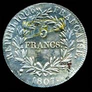 5 francs Napolon Empereur tte laure Rpublique Franaise revers
