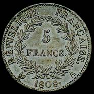 5 francs Napolon Empereur tte laure Rpublique Franais revers