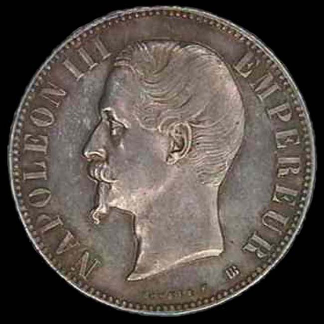 Pice de 5 Francs franais en argent type Napolon III tte nue avers