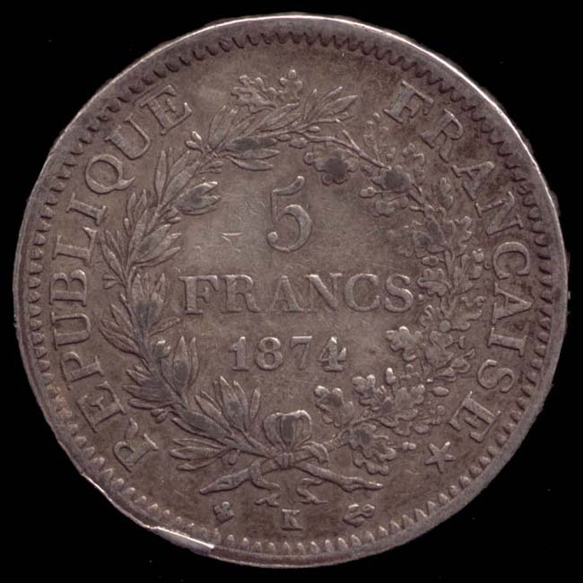 Pice de 5 Francs franais type Hercule en argent revers